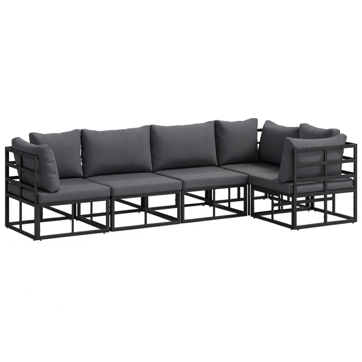 Black Aluminium 5-Piece Modular Garden Corner Sofa Set with Cushions | GardenCorner