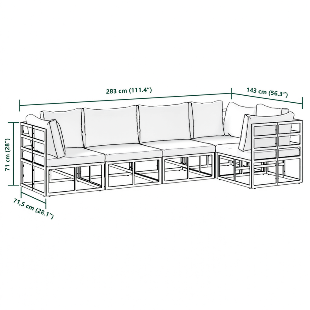 Black Aluminium 5-Piece Modular Garden Corner Sofa Set with Cushions | GardenCorner
