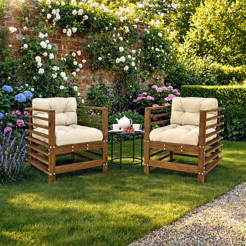 Solid Douglas Wood Modular Garden Chair Set with Cushions | GardenCorner