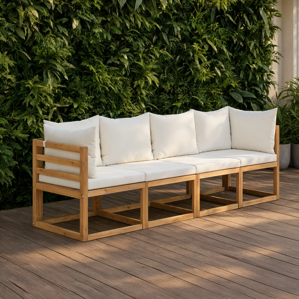 Solid Acacia Wood 4-Seater Modular Garden Corner Sofa with Cushions | GardenCorner