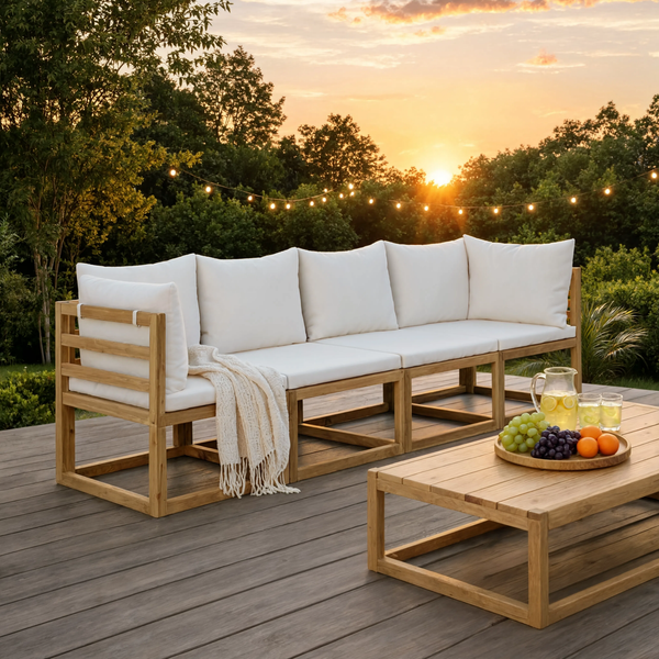 Solid Acacia Wood 4-Seater Modular Garden Corner Sofa with Cushions | GardenCorner