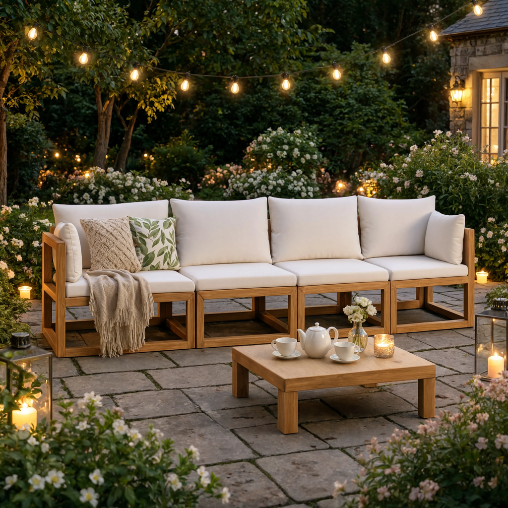 Solid Acacia Wood 4-Seater Modular Garden Corner Sofa with Cushions | GardenCorner