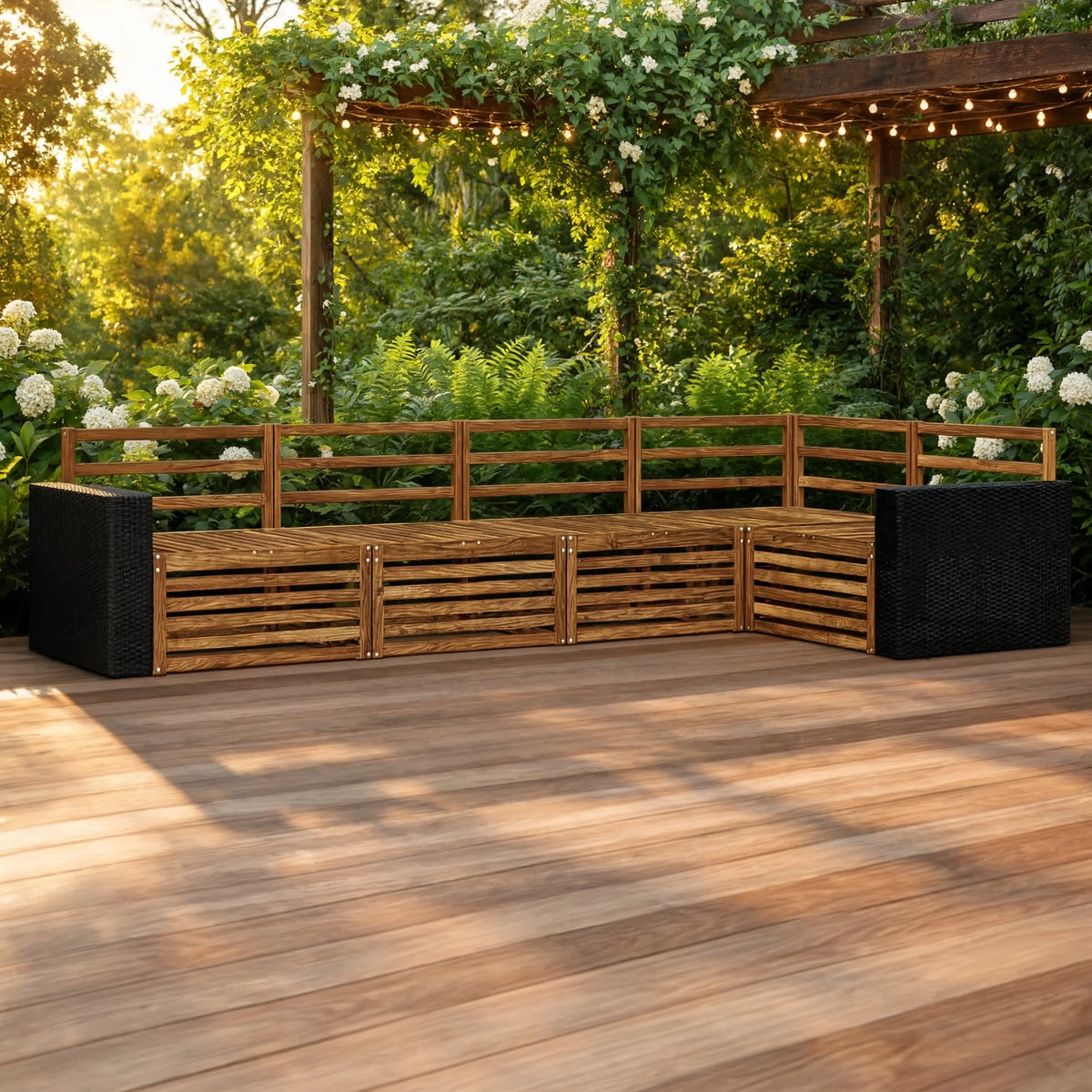 Solid Acacia Wood 5-Piece Modular Garden Sofa Set | GardenCorner