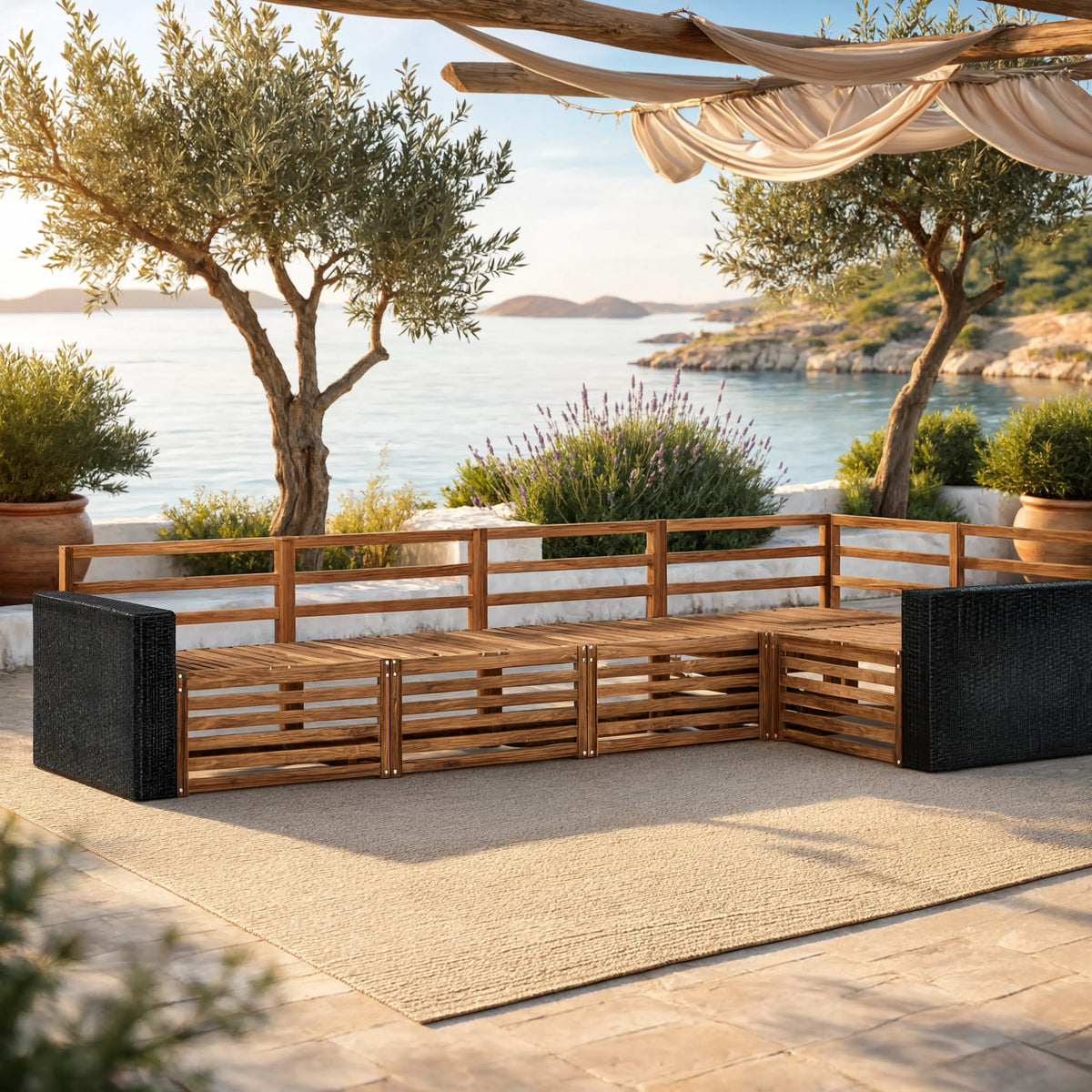 Solid Acacia Wood 5-Piece Modular Garden Sofa Set | GardenCorner