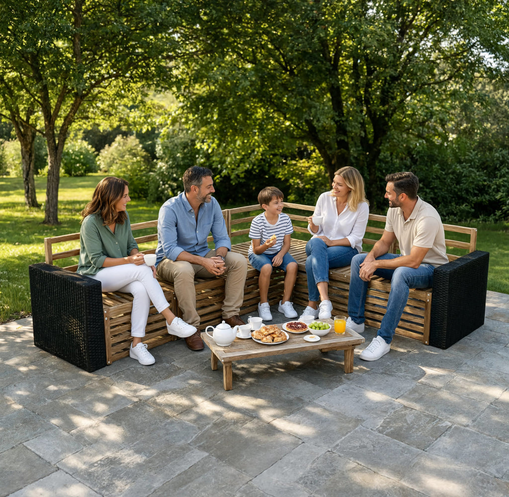 Solid Acacia Wood 5-Piece Modular Garden Sofa Set | GardenCorner