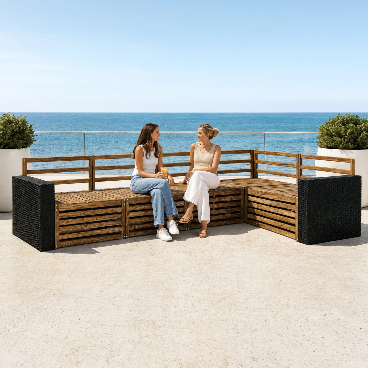 Solid Acacia Wood 5-Piece Modular Garden Sofa Set | GardenCorner
