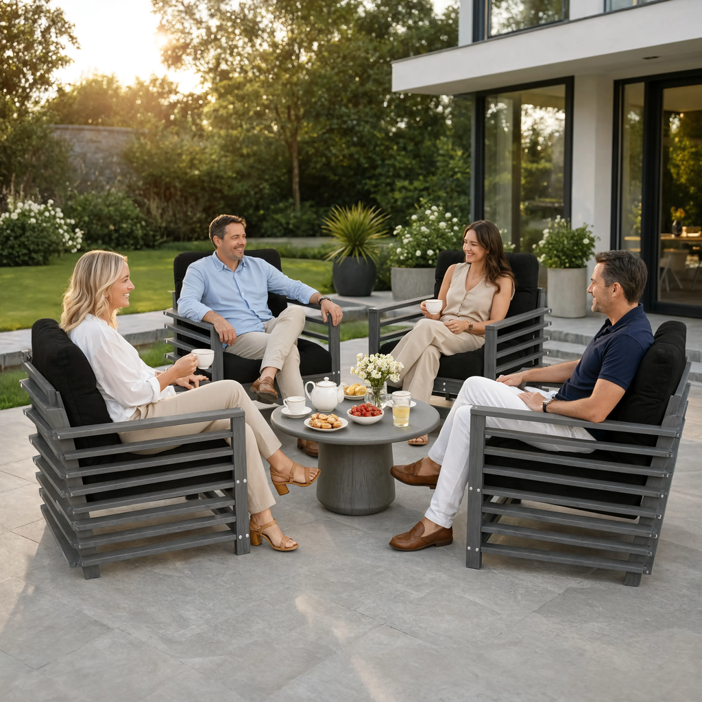 Solid Douglas Wood Modular Garden Chair Set with Cushions | GardenCorner