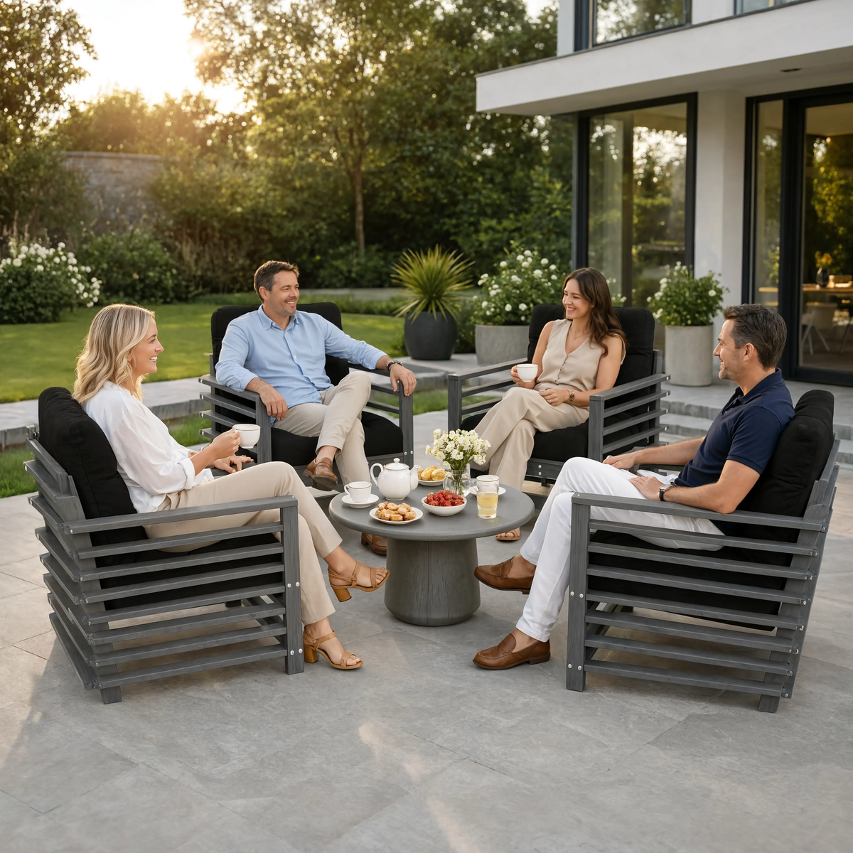 Solid Douglas Wood Modular Garden Chair Set with Cushions | GardenCorner
