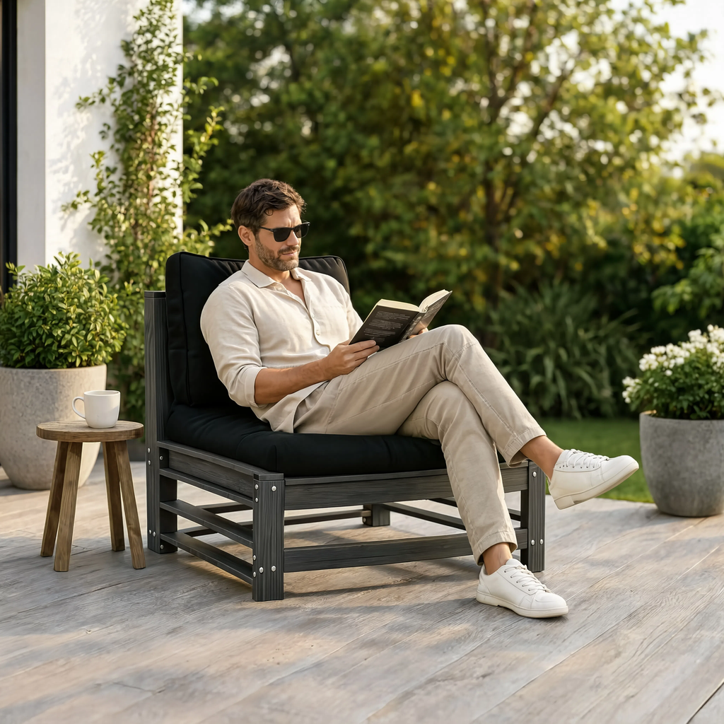 Solid Pine Wood Modular Garden Centre Sofa Section with Cushions | GardenCorner