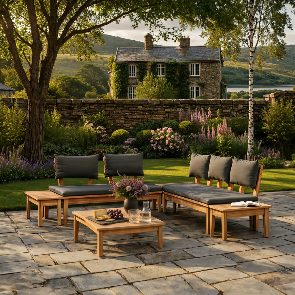 PE Rattan 3-Piece Garden Sofa Set with Teak Wood & Tables | GardenCorner