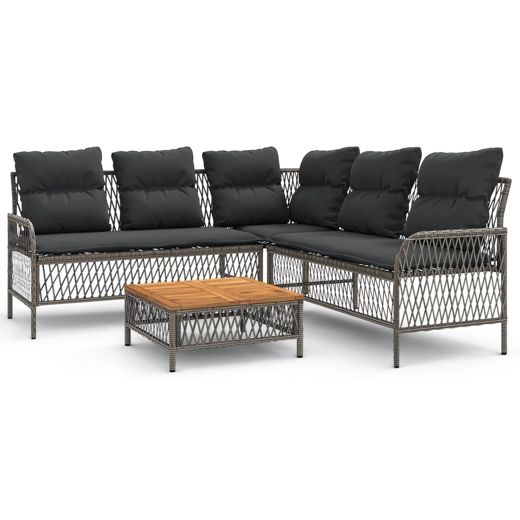 PE Rattan L-Shaped Garden Corner Sofa Set with Acacia Coffee Table | GardenCorner